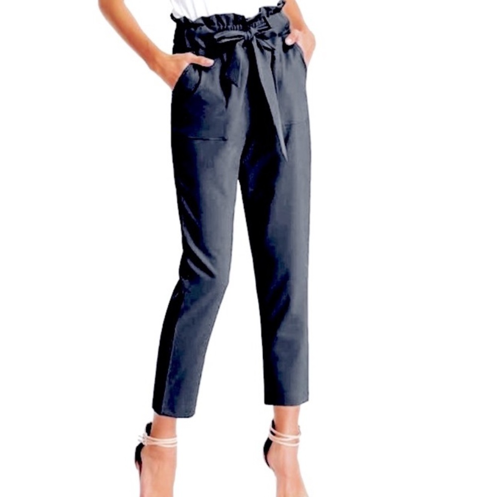 H&M High Waist Paperbag navy blue Pants with Tie Waist